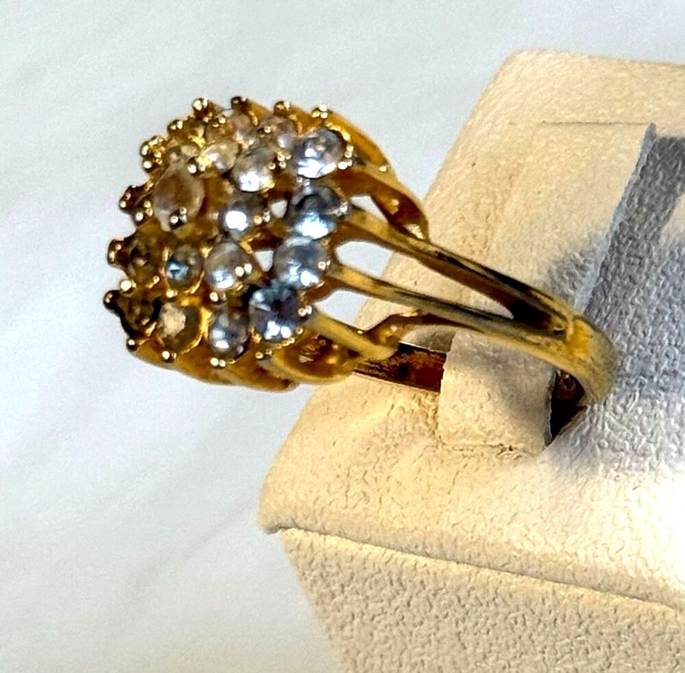Vintage 18K HGE Rhinestone Tiered Cluster Cocktail Ring 9 - Picture 3 of 9